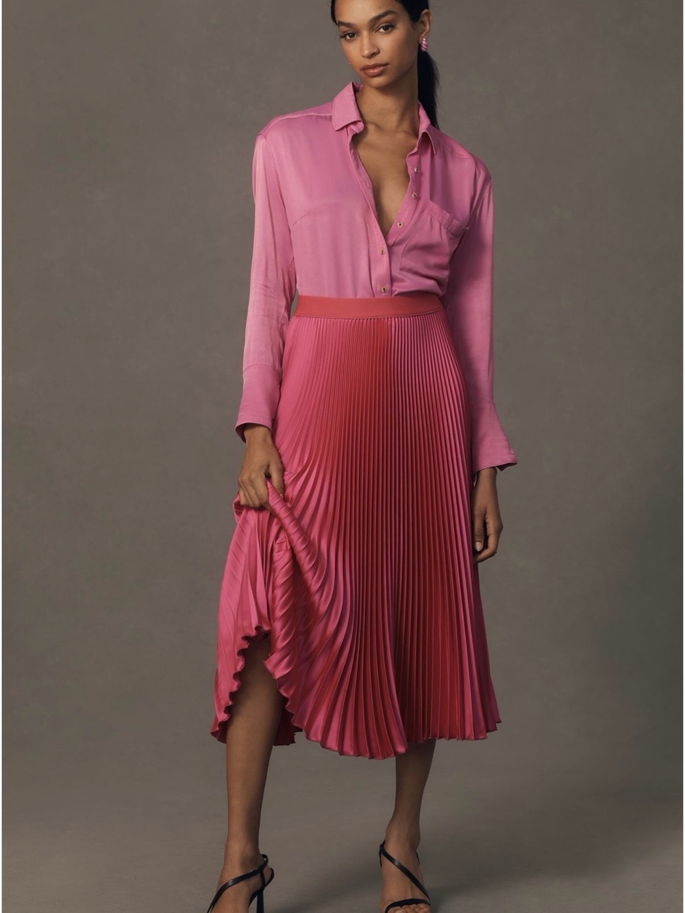 Anthropologie Satin Pleated Midi Skirt